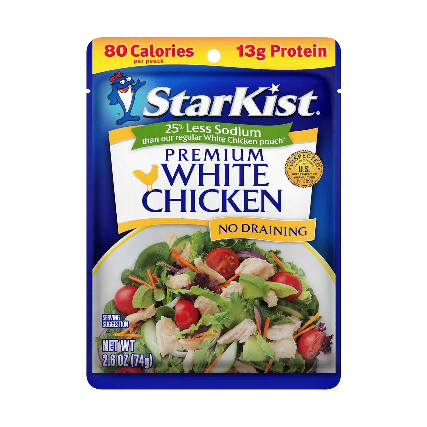 StarKist Less Sodium Premium White Chicken - 2.6 oz Pouch (Pack of 12)