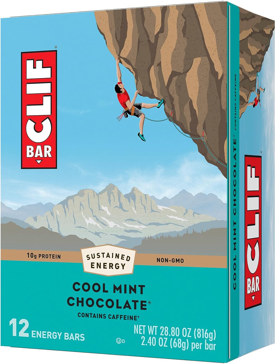 Clif Bar - Cool Mint Chocolate With Caffeine - Made With Organic Oats - Non-Gmo - Plant Based - Energy Bars - 2.4 Oz. (12 Pack)