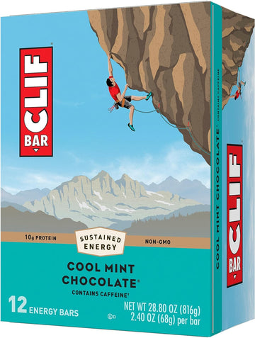 Clif Bar - Cool Mint Chocolate With Caffeine - Made With Organic Oats - Non-Gmo - Plant Based - Energy Bars - 2.4 Oz. (12 Pack)