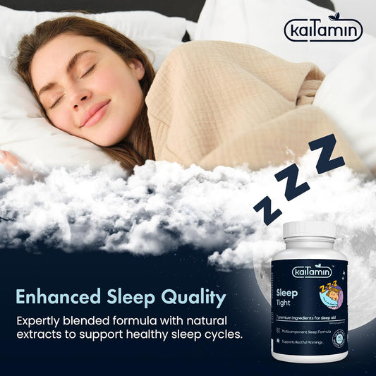 Melatonin Natural Sleep Aid, Theanine, 5-HTP, GABA, Mucuna pruriens, Phellodendron and Magnesium for Sleep & Stress Support, 90 Capsules 45 Days Supply - 7 in 1 Sleep Aid