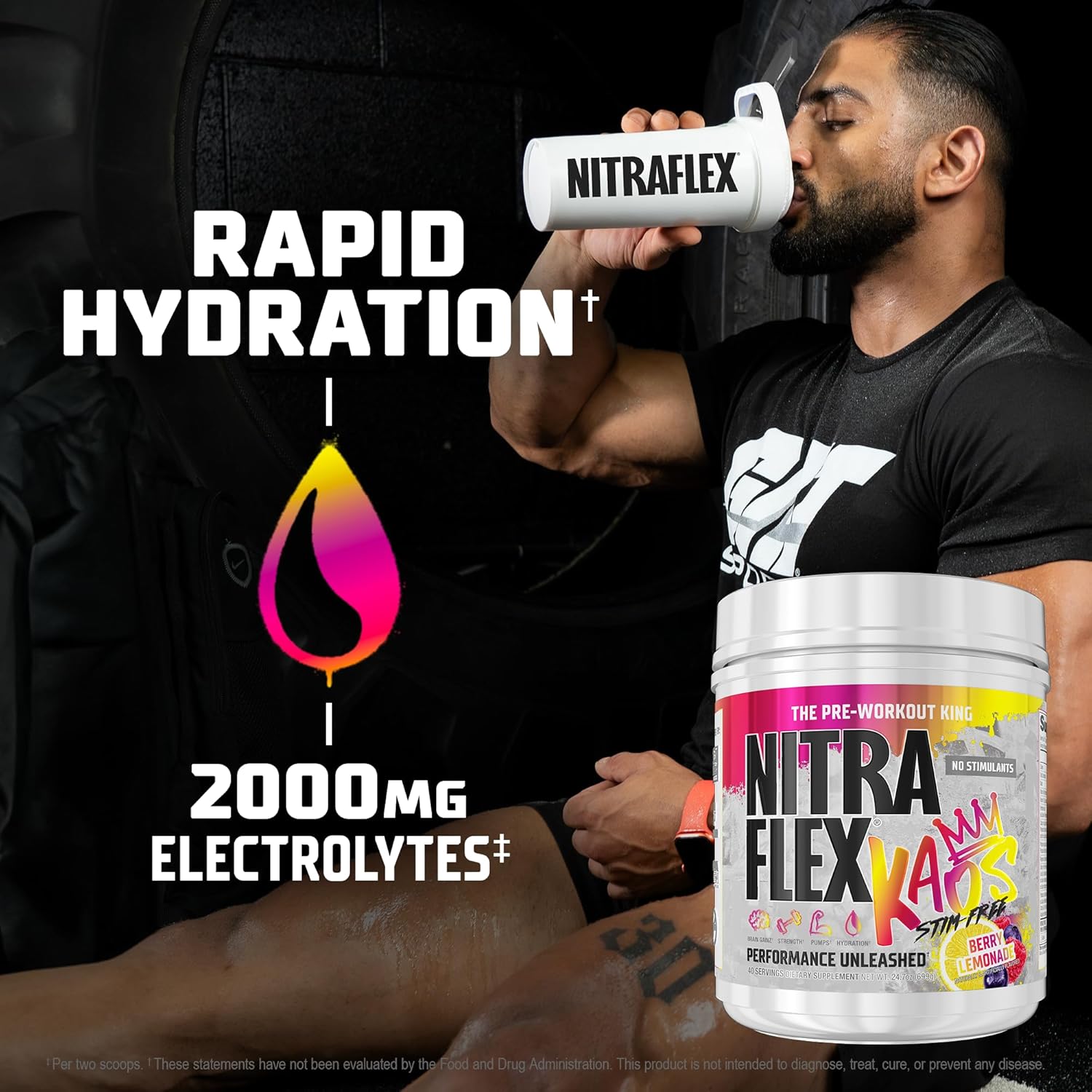Gat Sport Nitraflex® Kaos Stim-Free Pre-Workout Berry Lemonade, Nitric Oxide & Focus Matrix With Citrulline, Beta-Alanine, Creatine, Cgmp Certified, 40 Servings : Health & Household