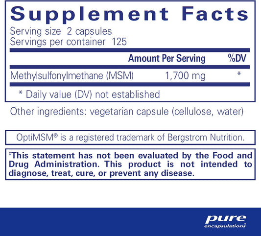 Pure Encapsulations Msm Capsules | Sulfur Supplement To Support Joints, Immune System, Connective Tissue, And Respiratory Health* | 250 Capsules