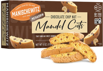 Manischewitz Chocolate Chip Nut Mandel Cuts 6oz, Dairy Free, Gluten Free & Grain Free Biscotti, Kosher for Passover