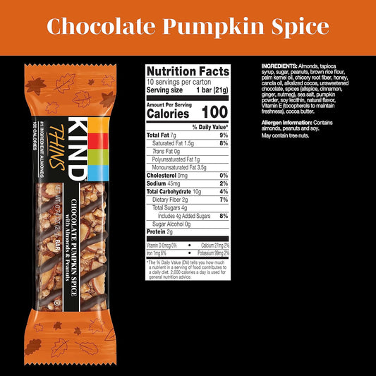 Kind Thins Chocolate Pumpkin Spice With Almonds & Peanuts, Gluten Free, 100 Calorie, Healthy Snacks (Pack Of 1, 10 Count Total)