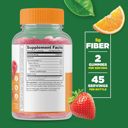 Lifeable Prebiotic Fiber Supplement Gummies 5g - Great Tasting Natural Flavored Gummy - Gluten Free, Vegetarian, GMO-Free Chewable - 90 Gummies - 45 Doses