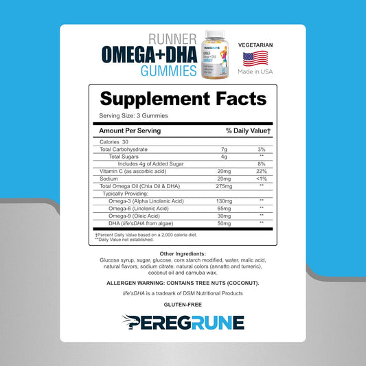 Runner Omega 3, 6, And 9 Gummies Plus Dha - Daily Running Supplements – 50% Less Sugar – Heart & Joint Health Gummy For Athletes – Gmp Certified
