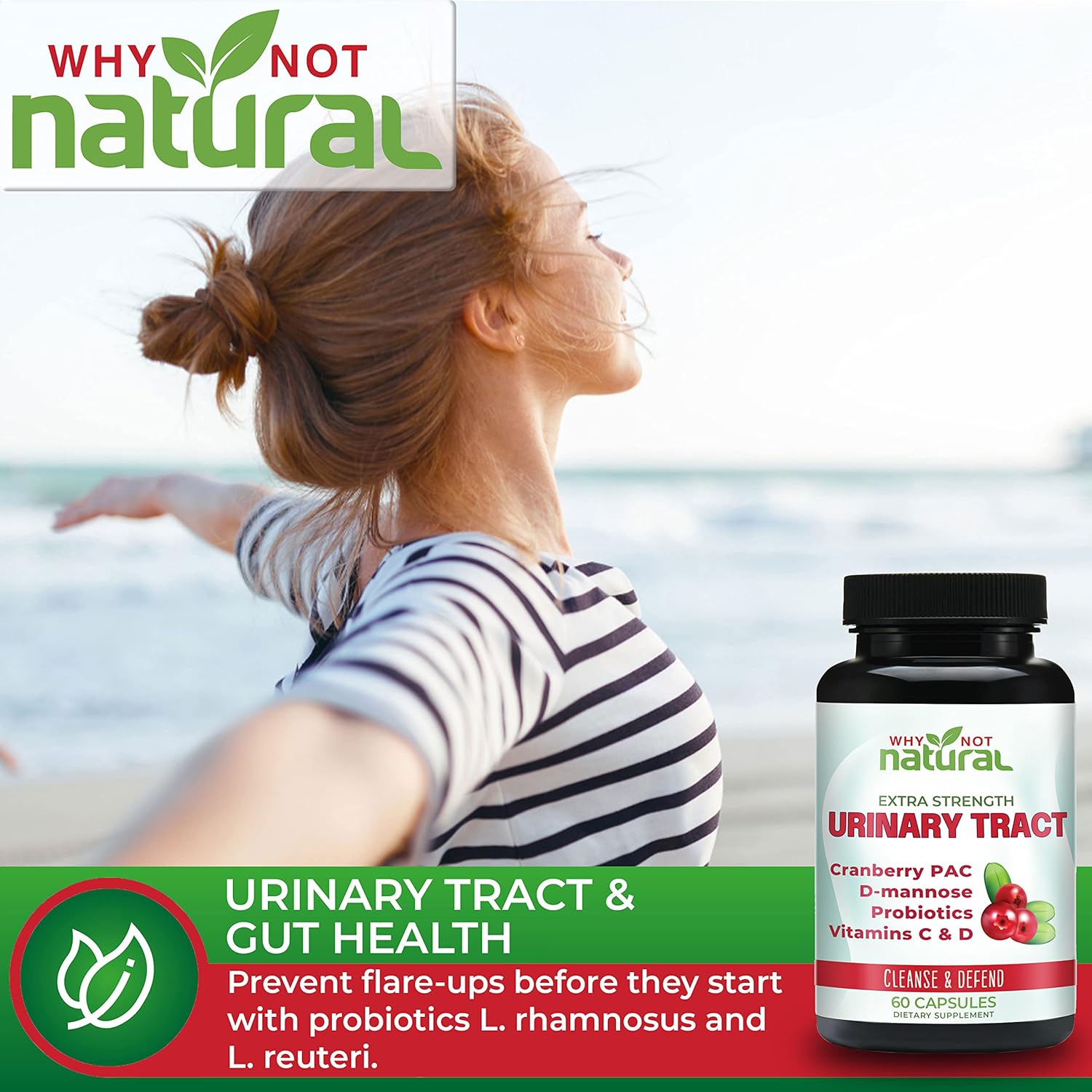 Why Not Natural 5-in-1 UTI pills with D Mannose, Cranberry PAC extract, Probiotics and Vitamin C & D - Urinary Health formula for women and men : Health & Household