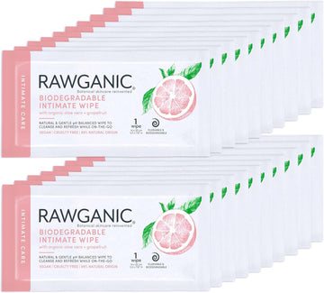 RAWGANIC Organic Intimate Hygiene Wipe Sachets | Gentle Ph Balanced, Fragrance-Free, Alcohol-Free, Flushable & Biodegradable Intimate | Set of 20 Individual sachets