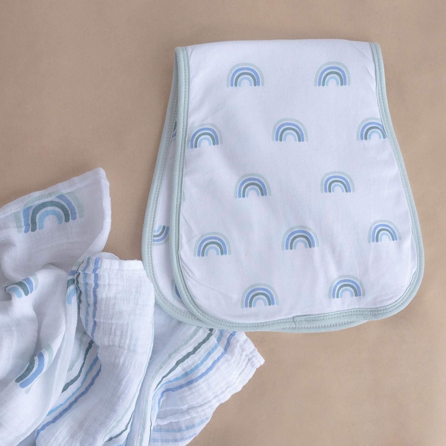 Ely'S & Co. Baby Burp Cloths - 5Pc Hourglass Shape With Extra Absorbent - Baby Bibs & Burp Cloths Baby Girl And Baby Boy, Newborn Essentials (Blue Rainbow Combo)
