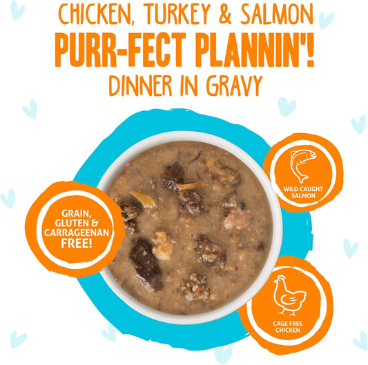 Weruva B.F.F. Omg - Best Feline Friend Oh My Gravy!, Purr-Fect Plannin'! With Chicken, Turkey & Salmon In Gravy Cat Food, 2.8Oz Pouch (Pack Of 12)