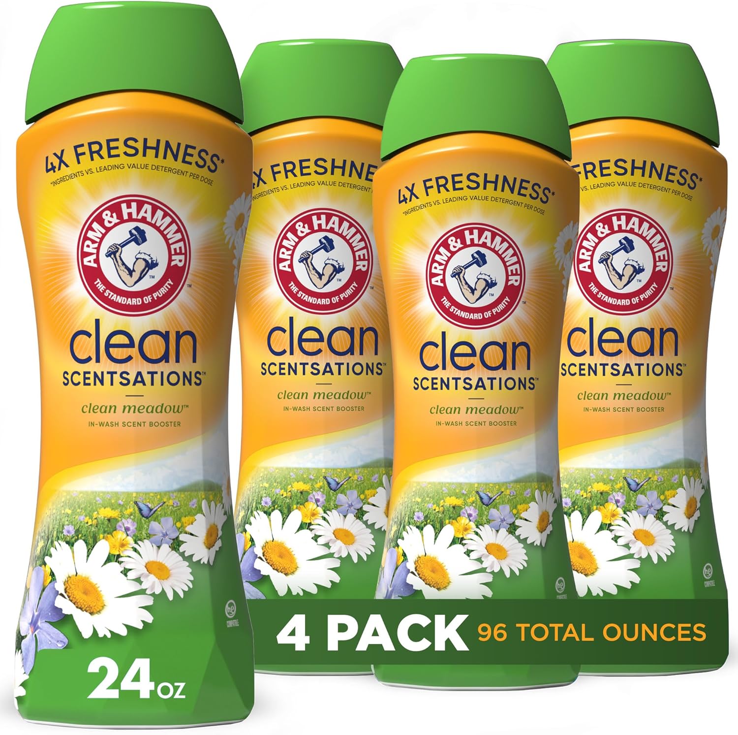 Arm & Hammer Clean Scentsations In-Wash Scent Booster - Clean Meadow, 24 Oz, Pack Of 4