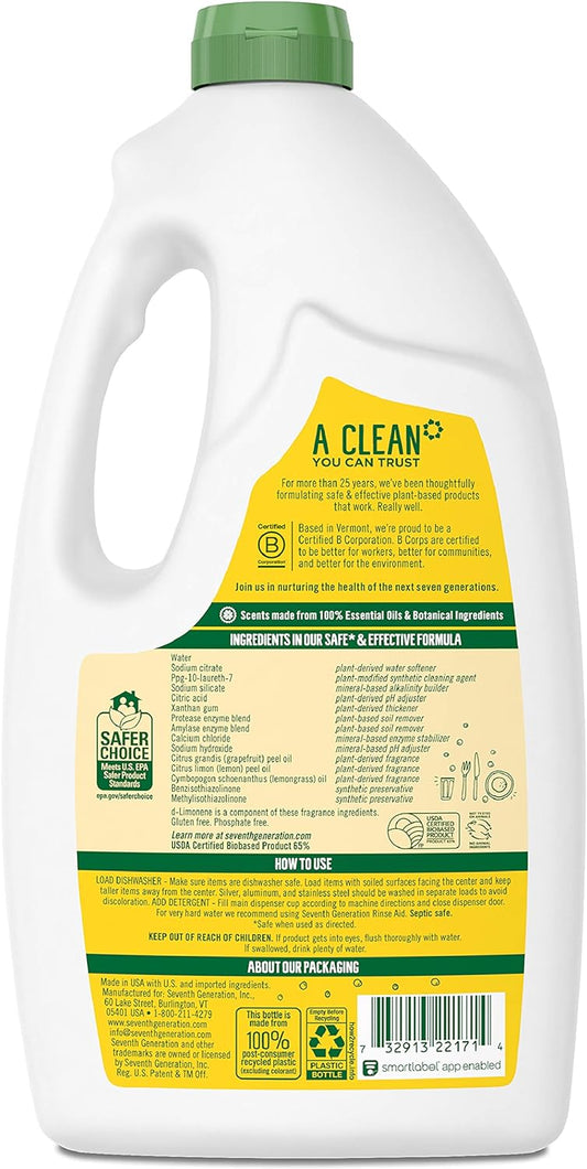 Seventh Generation Dishwasher Detergent Gel, Lemon Scent, 42 Ounce Bottle