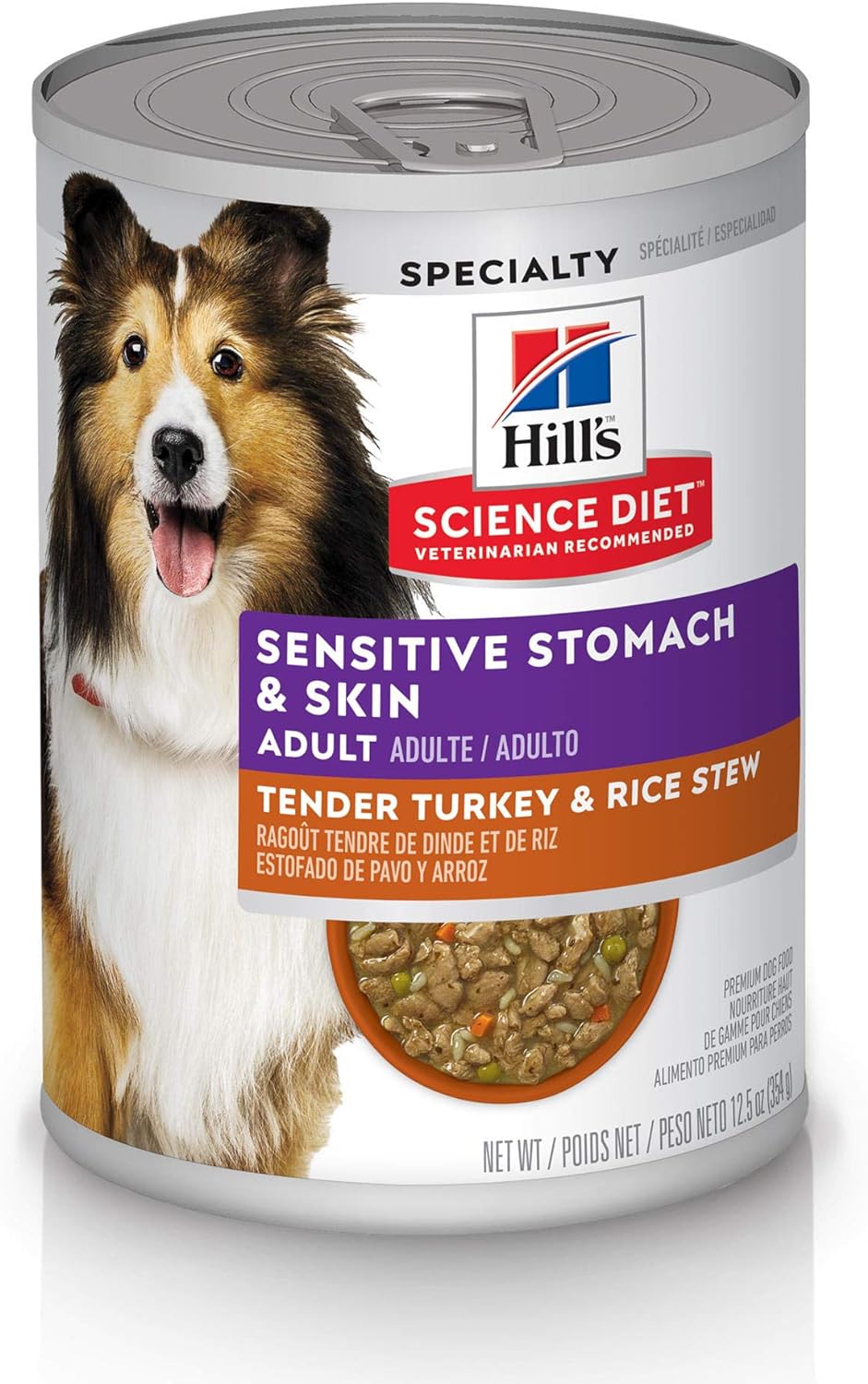 Hill's Science Diet Sensitive Stomach & Skin, Adult 1-6, Stomach & Skin Sensitivity Supoort, Wet Dog Food, Chicken & Barley Stew, 12.5 oz Can, Case of 12