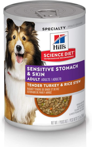 Hill'S Science Diet Wet Dog Food, Adult, Sensitive Stomach & Skin, Tender Turkey & Rice Stew, 12.5 Oz Cans (Pack Of 12)