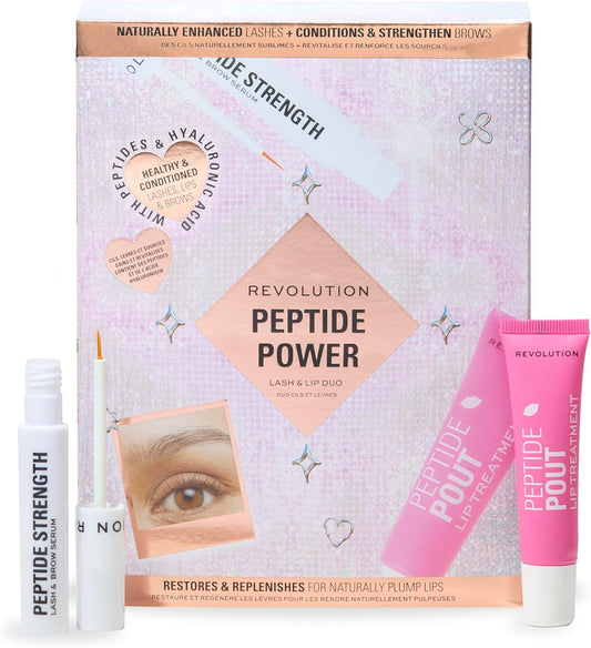 Revolution Beauty Peptide Power Lash & Lip Duo Gift Set, 2-Piece Set For Hydrated & Plump Lips, Fuller Lashed & Boosted Brows, Vegan & Cruelty-Free