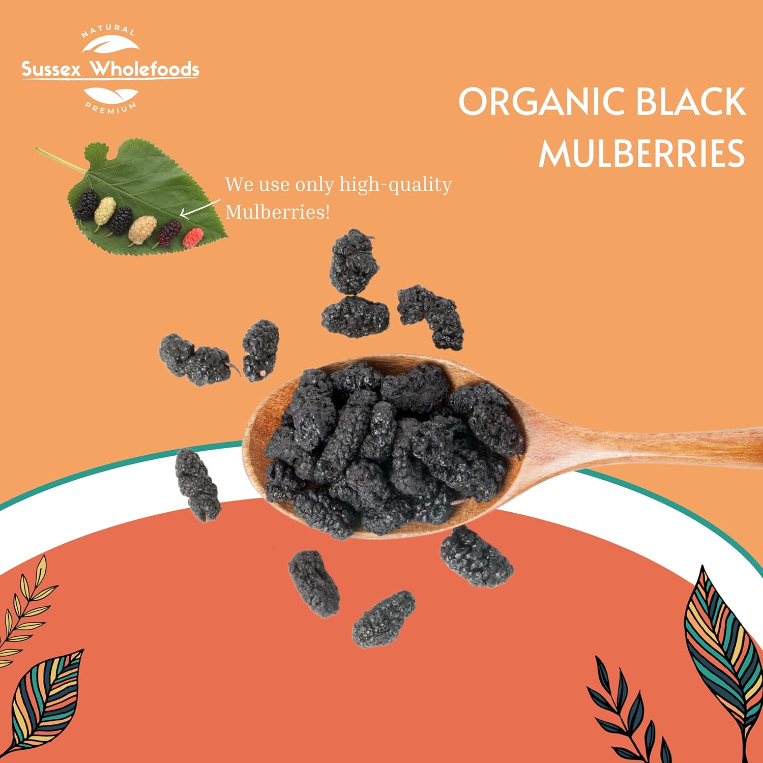 Sussex Wholefoods Organic Black Mulberries 500G - Premium, Delicious, Perfect For Snacking & Baking