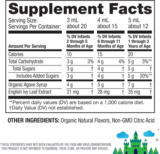 Kindermed Infants' Daytime Cough Plus, Organic Agave Syrup And English Ivy Leaf Extract, No Dyes, No Artificial Flavors Or Sweeteners, Non-Gmo, For Babies 2 Months+, Natural Cherry Flavor (2 Fl Oz)