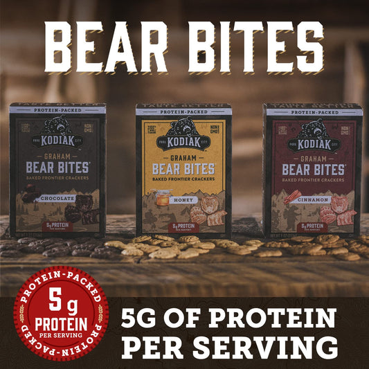 Kodiak Cakes Bear Bites Graham Crackers Variety Pack: Honey, Chocolate & Cinnamon Snacks