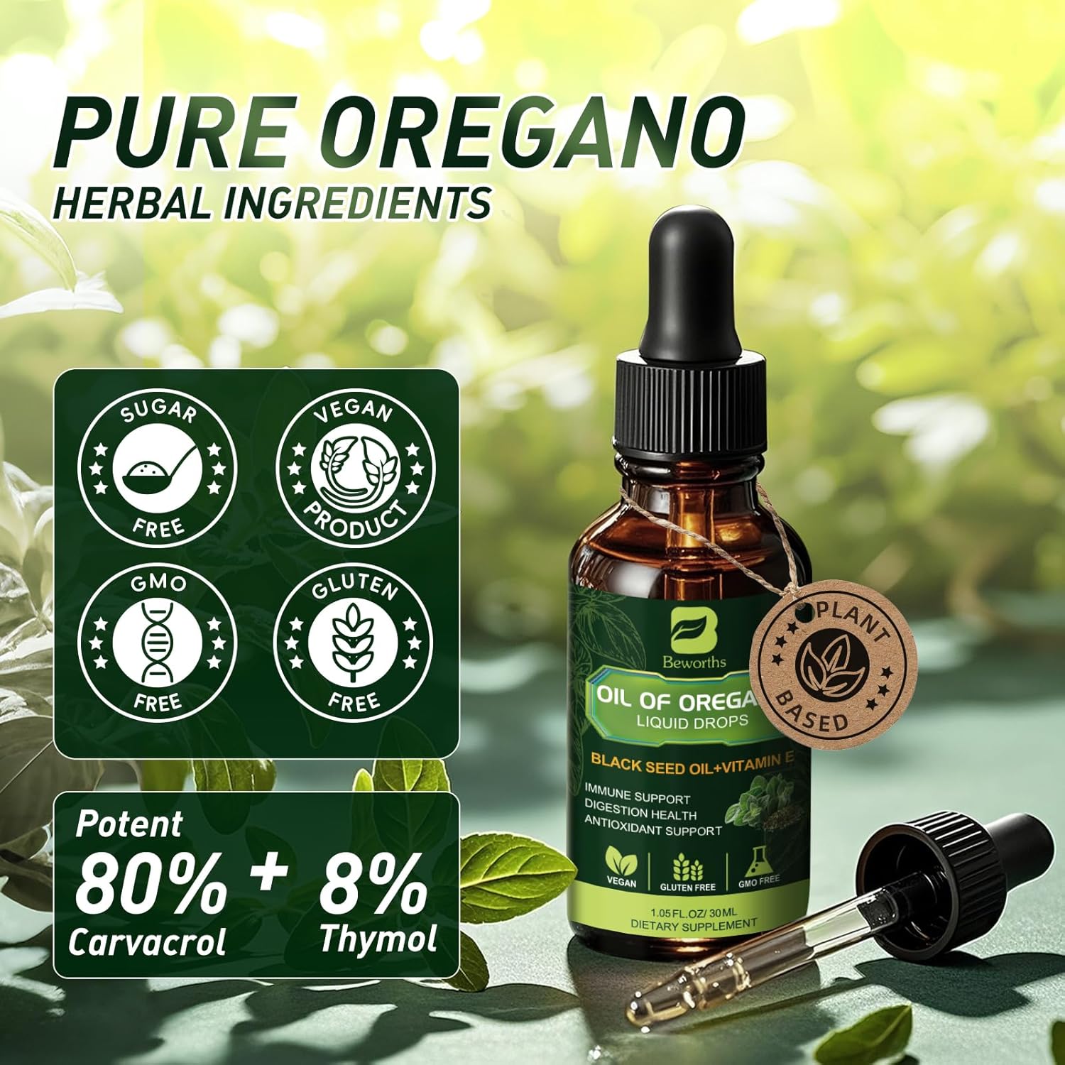 B Bewoths Oregano Oil Drops, Oil Of Oregano With Black Seed Oil, Vitamin E, 80% Carvacrol & Thymoquinone Oregano Liquid Herbal Blend For Immune, Antioxidant, Digestive Gut Cleanser Support - Vegan : Health & Household