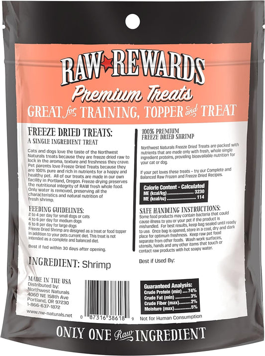 Northwest Naturals Raw Rewards Freeze-Dried Shrimp Treats for Dogs and Cats - Bite-Sized Pieces - Healthy, 1 Ingredient, Human Grade Pet Food, All Natural - 1 Oz (Packaging May Vary)