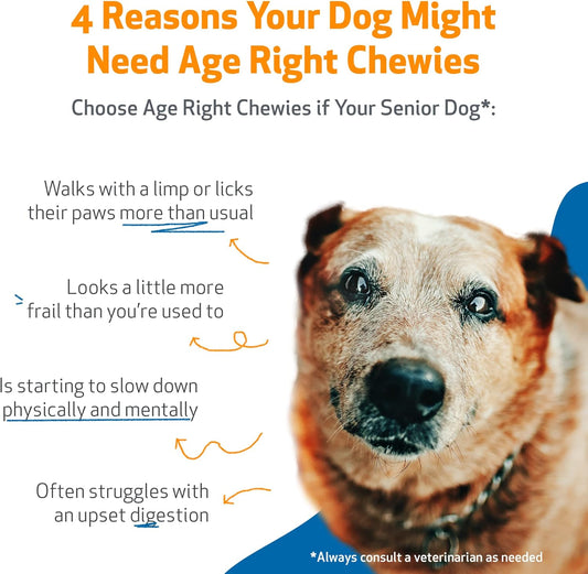 Pet Wellbeing Age Right Chewies For Dogs In Their Prime & Senior Years - Vet-Formulated - Daily Multifunctional Support For Joint Mobility, Immune, Heart Health, Shiny Coat, Energy - 90 Soft Chews
