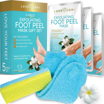 Love, Lori, Foot Care For Women - Foot Spa Kit W/ 3 Pack Foot Exfoliator Peeling Mask, Pumice Stone & Foot Moisturizing Socks - Foot Care Kit For Baby Feet - Self Care Gifts For Women