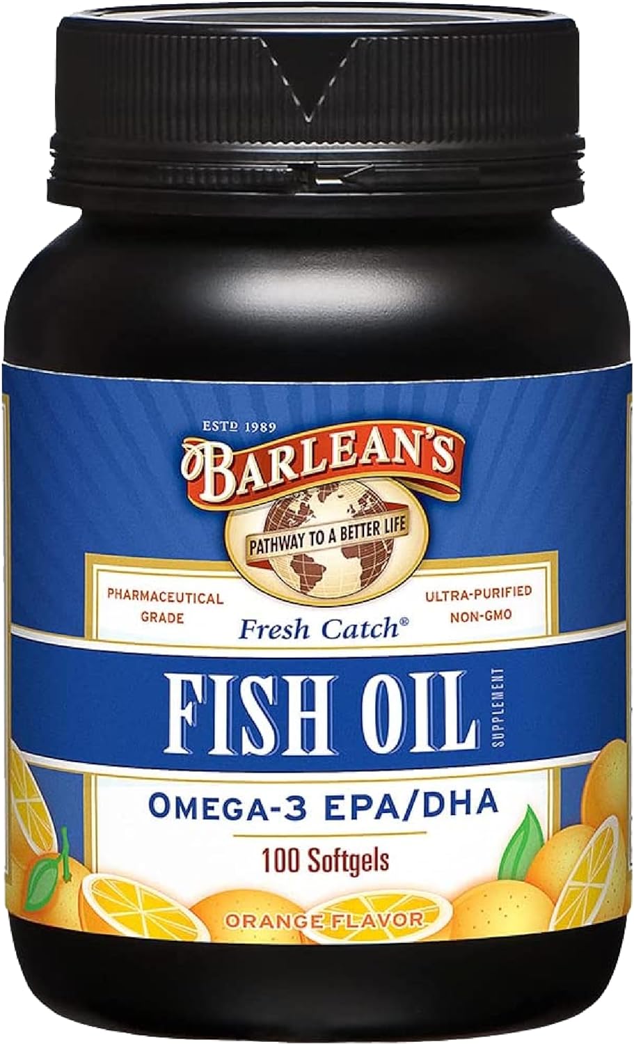 Barlean's Fish Oil Omega 3 Supplement, EPA & DHA Fatty Acid Softgels for Joint, Brain, & Heart Health, 600mg Orange Flavored Fish Oil Pills, 100 Count