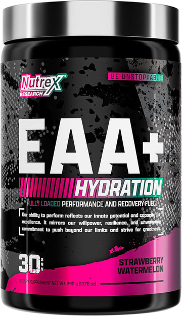 Nutrex Research Eaa Hydration | Eaas + Bcaa Powder | Muscle Recovery, Strength, Muscle Building, Endurance | 8G Essential Amino Acids + Electrolytes | Strawberry Watermelon 30 Serving