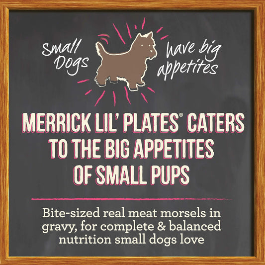Merrick Lil’ Plates Premium Grain Free Natural Wet Dog Food For Small Dogs, Soft Teeny Texas Steak Tips Recipe - (Pack Of 12) 3.5 Oz. Tubs
