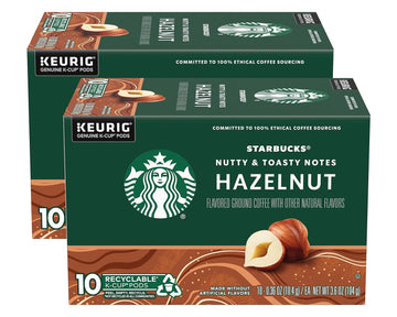 Starbucks Flavored Coffee K-Cup Pods, Hazelnut Flavored Coffee, Made Without Artificial Flavors, Keurig Genuine K-Cup Pods, 10 Ct K-Cups/Box (Pack Of 2 Boxes)