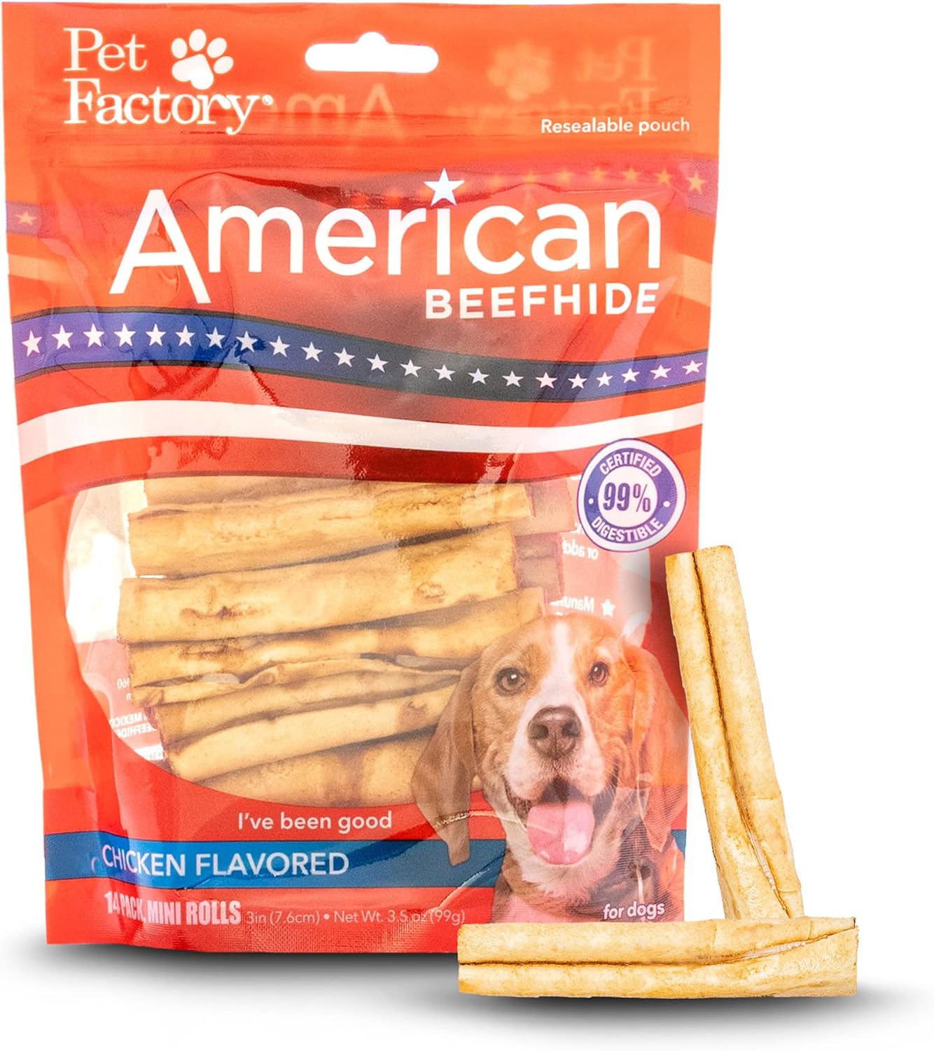 Pet Factory American Beefhide 3-3.5" Mini Rolls Dog Chew Treats - Chicken Flavor, 14 Count/1 Pack