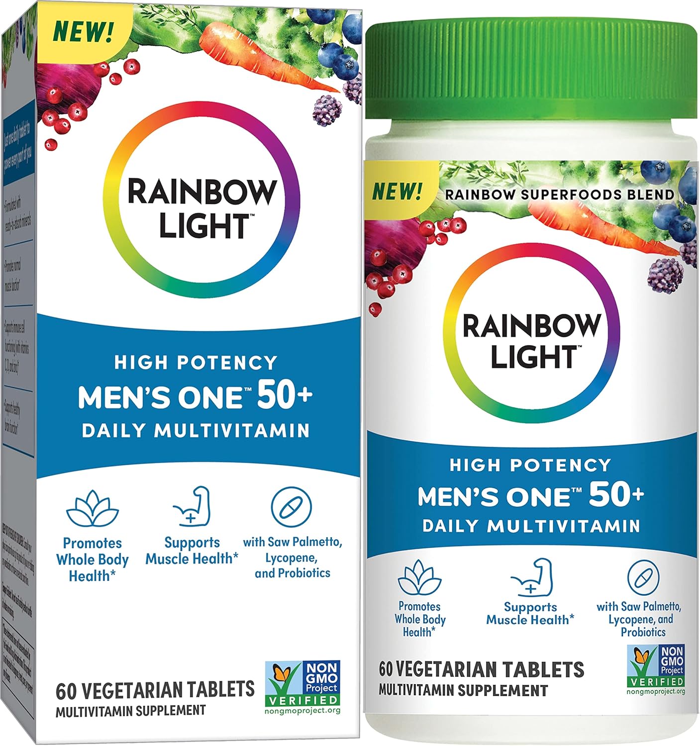 Rainbow Light Multivitamin For Men 50+, Vitamin C, D & Zinc, Probiotics, Men'S One 50+ Multivitamin Provides High Potency Immune Support, Non-Gmo, Vegetarian, 60 Tablets