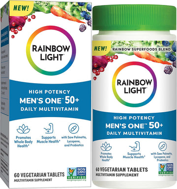 Rainbow Light Multivitamin For Men 50+, Vitamin C, D & Zinc, Probiotics, Men'S One 50+ Multivitamin Provides High Potency Immune Support, Non-Gmo, Vegetarian, 60 Tablets