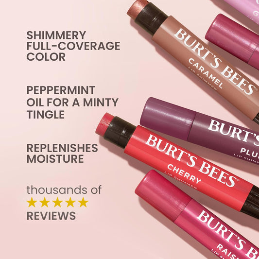 Burt'S Bees Shimmer Lip Tint, Tinted Lip Balm Stick, Moisturizing For All Day Hydration With Natural Glowy Pigmented Finish & Buildable Color, Fig, 1 Tube, 0.09 Oz
