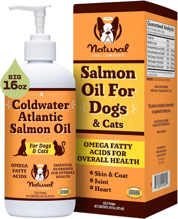 Natural Dog Company Coldwater Atlantic Salmon Oil for Dogs (16oz) - Dog Fish Oil Supplement with Omega 3 - Easy Pump Bottle - Skin & Coat, Immune Health, Liquid Fish Oil Joint Support Supplement