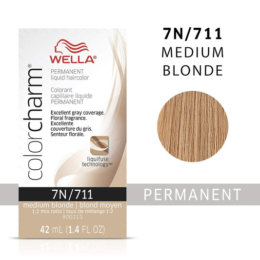 Wella Color Charm Invigo Brilliance Color Protection Shampoo & Conditioner, For Fine Hair + Permanent Liquid Hair Color For Gray Coverage, 7N Medium Blonde