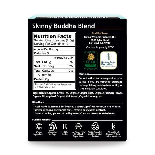 Buddha Teas Organic Skinny Buddha Blend - Ou Kosher, Usda Organic, Ccof Organic, 18 Bleach-Free Tea Bag