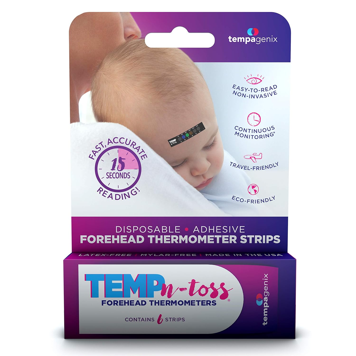 Fast Reading Disposable Forehead Thermometer Strips - Temp-N-Toss for Accurate & Hygienic Baby Temperature Measurement - Easy to Use and Reliable Single-Use Fever Indicator (6)
