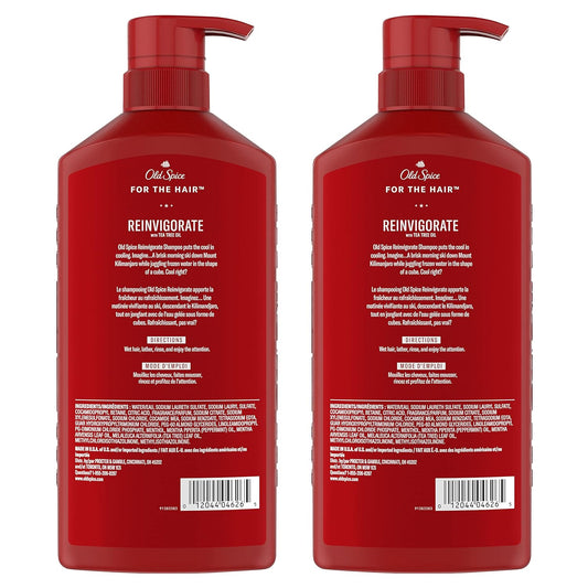 Old Spice Reinvigorate Shampoo for Men with Tea Tree Oil, 21.9 Oz Each, Twin Pack