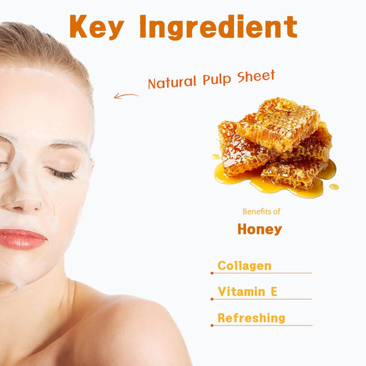 Purederm Honey Essence Mask (12 Pack) - Honey Extracts, Collagen, And Vitamin E Ingredients, Providing Nutrition And Moisturization To The Skin…