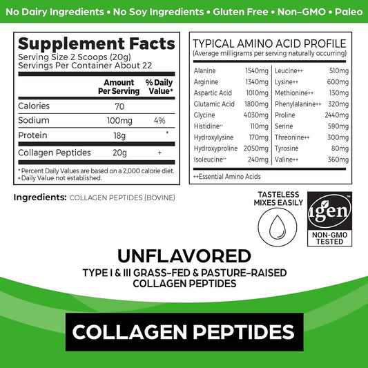 Orgain Hydrolyzed Collagen Peptides Powder, 20g Grass Fed Collagen - Hair, Skin, Nail, & Joint Support Supplement, Paleo & Keto, Non-GMO, Type I and III, 1lb (Packaging May Vary)