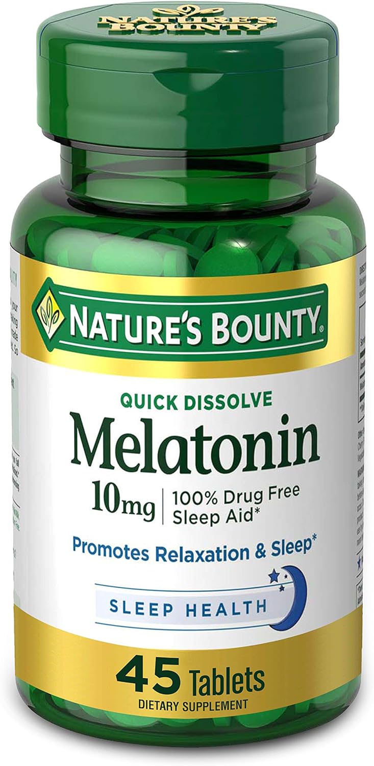 Nature'S Bounty Melatonin, 100% Drug Free Sleep Aid, Dietary Supplement, 10 Mg, 45 Count