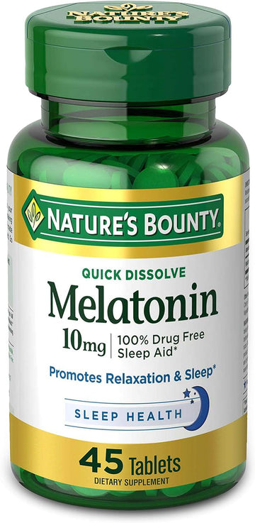 Nature'S Bounty Melatonin, 100% Drug Free Sleep Aid, Dietary Supplement, 10 Mg, 45 Count