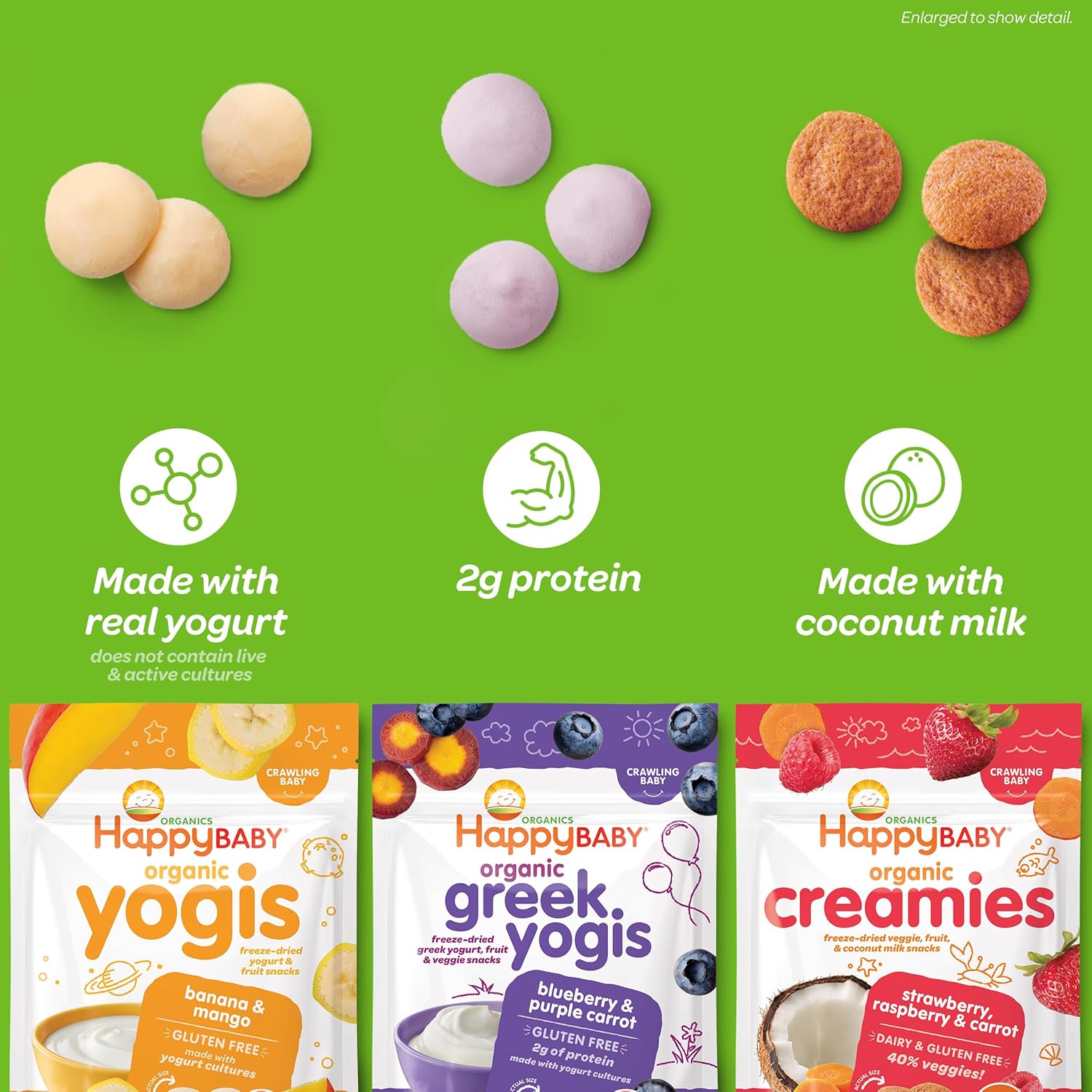 Happy Baby Organics Baby Snacks, Yogis, Freeze Dried Yogurt & Fruit Snacks, Gluten Free Snack for Babies 9+ Months, Mixed Berry, 1 Ounce (Pack of 8) : Baby Food : Everything Else