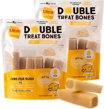 Ultra Chewy Double Treat Bones: Long-Lasting Dog Treats Made In Usa For Large And Small Breeds, Highly Digestible, Ideal For Aggressive Chewers (Chicken, 2 Value Packs)