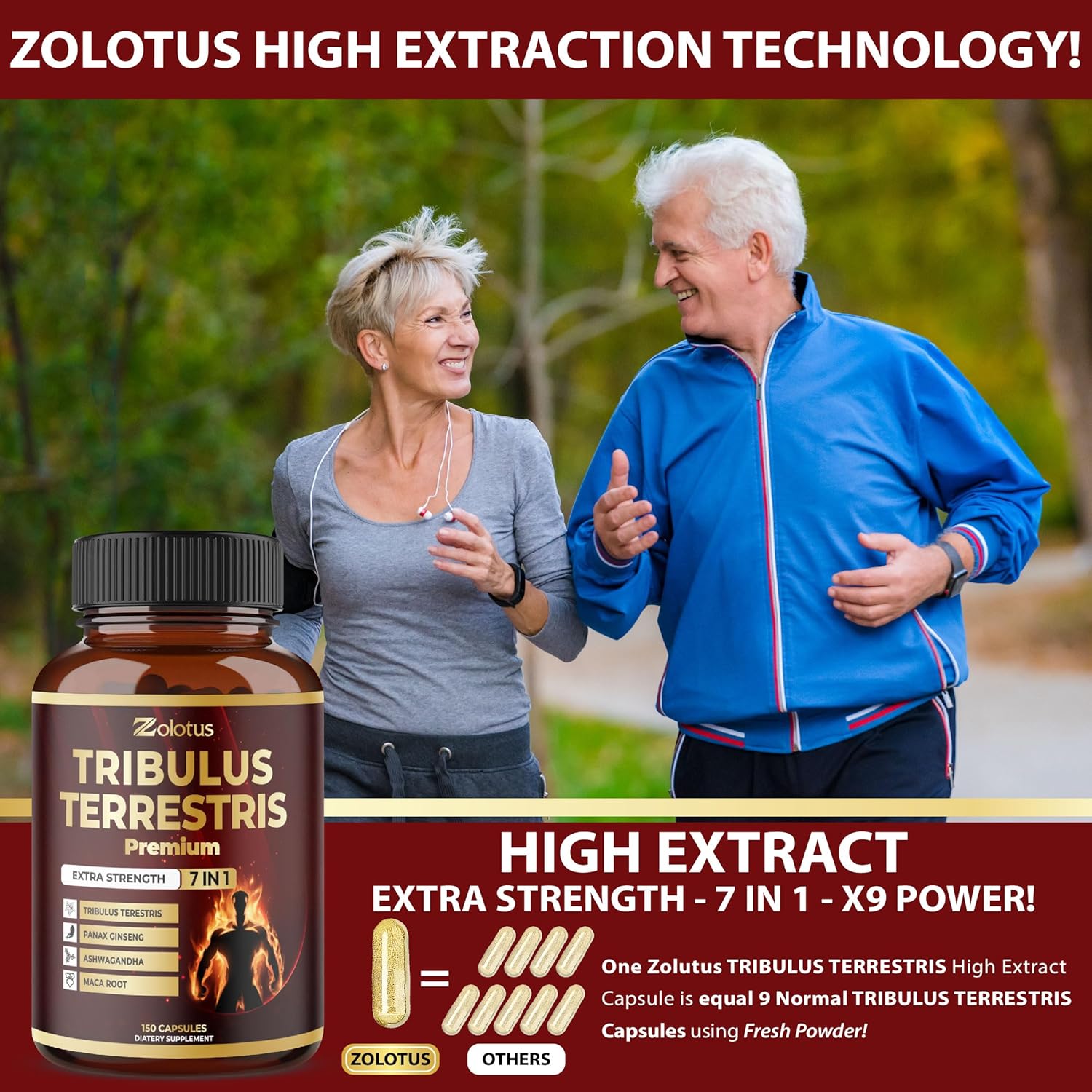 Tribulus Terrestris Supplement for Men & Women, 9050mg Per Capsule, 5-Month Supply with Ashwagandha, Panax Ginseng, Saw Palmetto, Maca, Shilajit : Health & Household