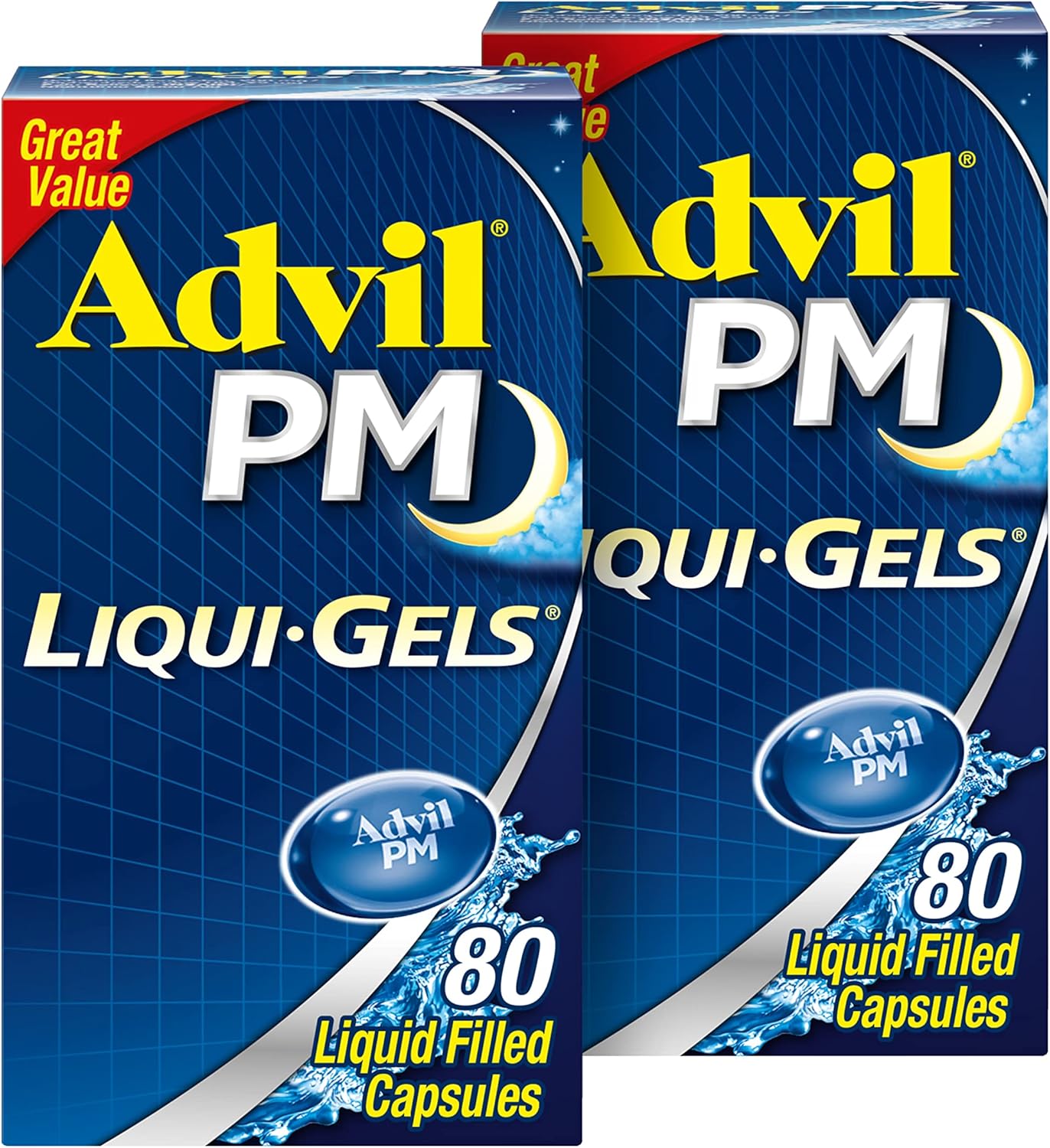 Advil Pm Liqui-Gels Pain Reliever And Nighttime Sleep Aid, Pain Medicine With Ibuprofen For Pain Relief And Diphenhydramine Hcl For A Sleep Aid - 2X80 Liquid Filled Capsules