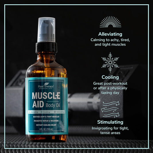 Plant Therapy Muscle Aid Body Oil 4 Oz Soothes Muscles, Refreshing & Minty, Filled With Vitamins, Minerals & Unsaturated Fatty Acids