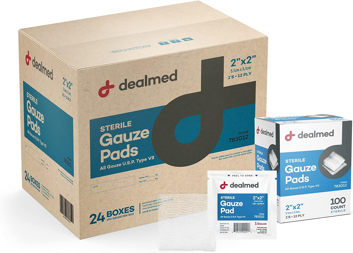 Dealmed Sterile Gauze Pads – 100 Count (Case Of 24), 2’’ X 2’’ Gauze Pads, Disposable And Individually Wrapped Medical Gauze Pads, Wound Care Product For First Aid Kit And Medical Facilities