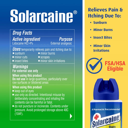 Solarcaine Aloe Sunburn Relief Spray With 4% Lidocaine - After Sun Care Relief For Burns, Scrapes & Itch - Aloe Spray To Soothe, Cool & Replenish Skin - 4Oz